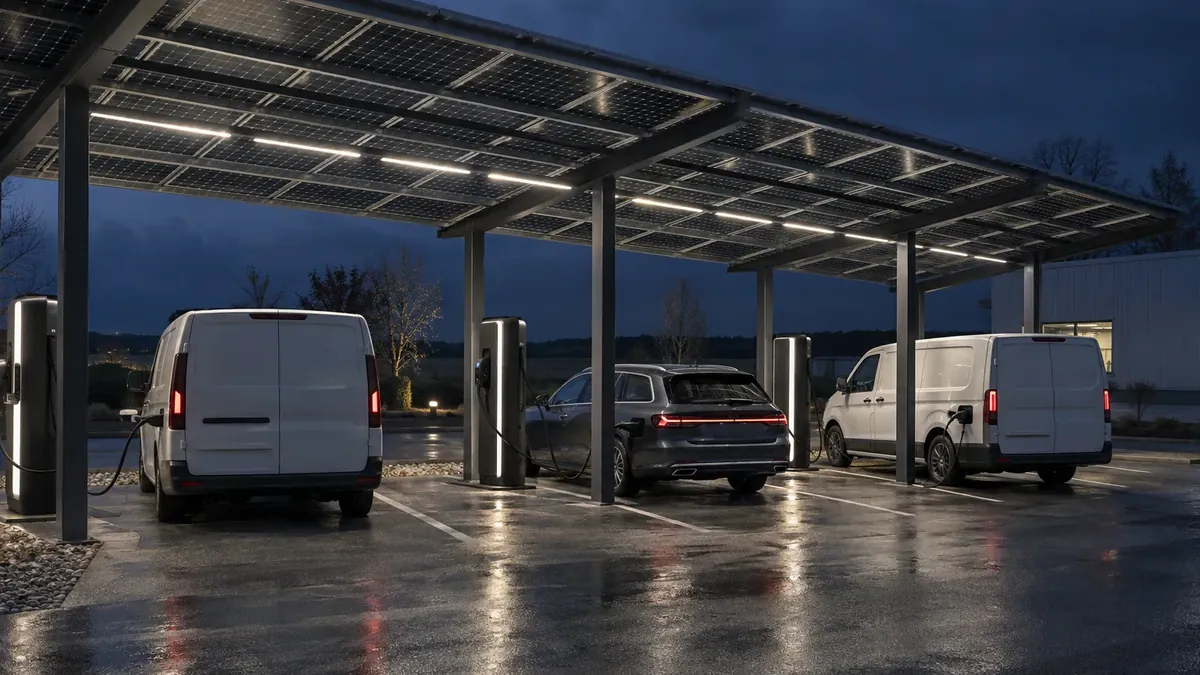 Visualisierung eines Solarcarports mit Ladestationen