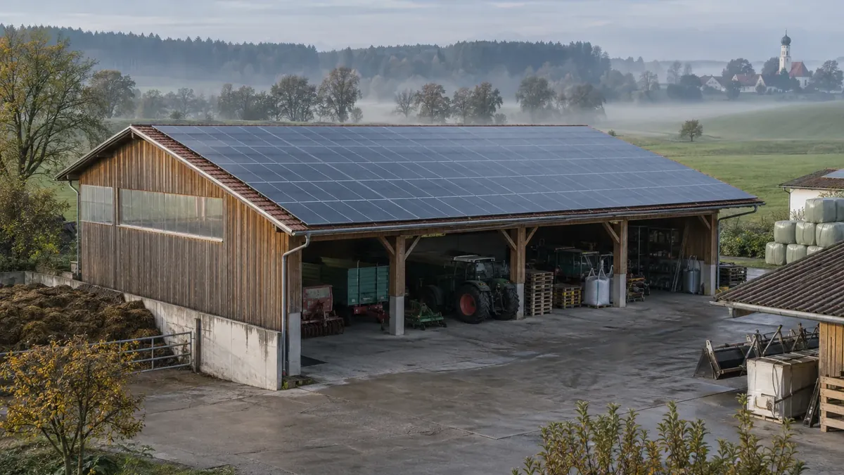 Visualisierung eines landwirtschaftlichen Betriebs mit Solardach